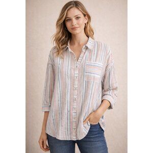 Anthropologie Maeve Brekenridge Stripped Tunic Shirt Blouse Long Sleeve Size M
